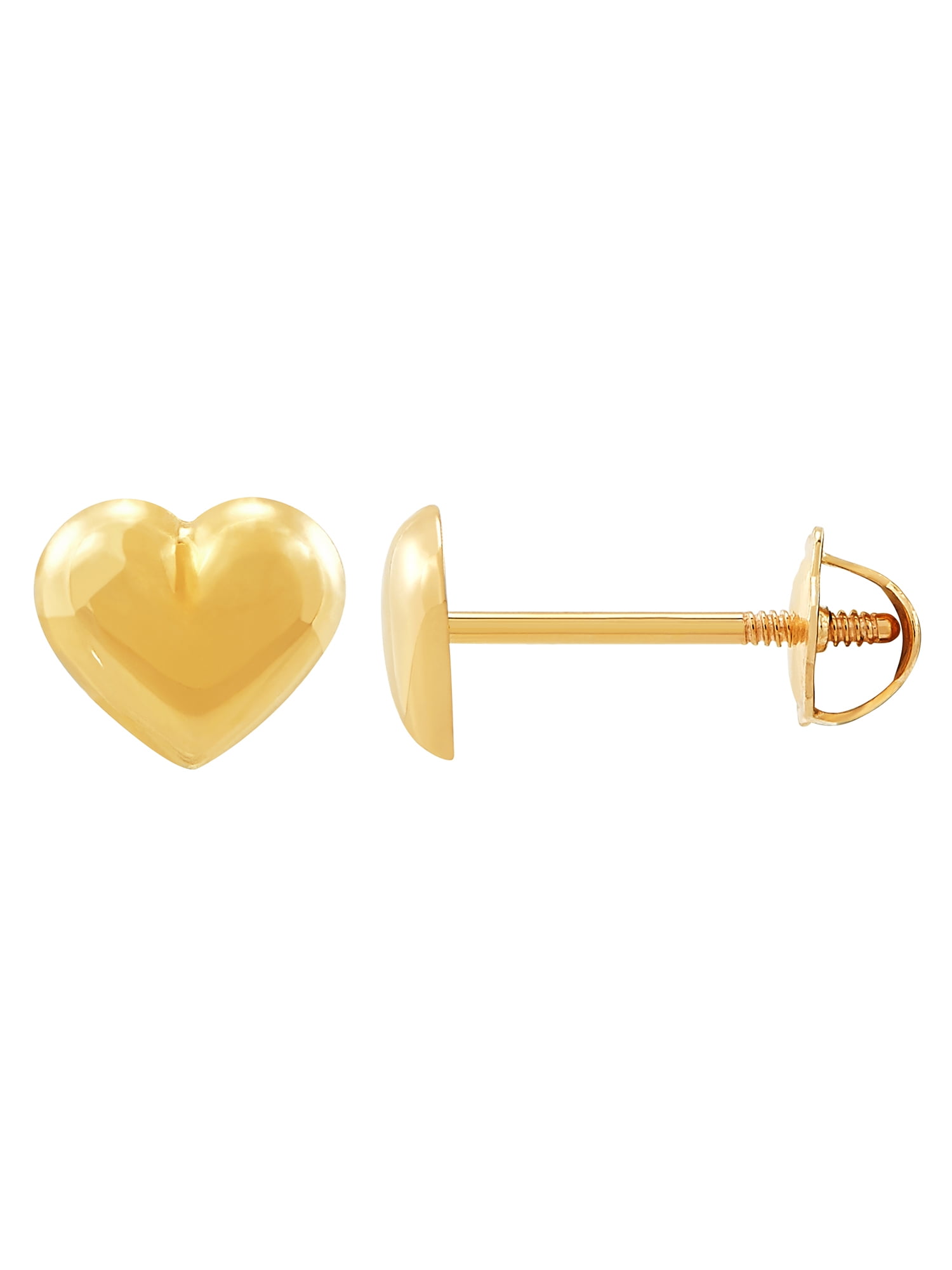 Brilliance Fine Jewelry 10K Yellow Gold Puffed Heart Stud with Safety ...