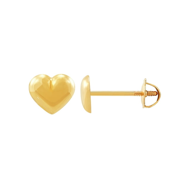 Brilliance Fine Jewelry 10K Yellow Gold Puffed Heart Stud with Safety Screw Back Earrings