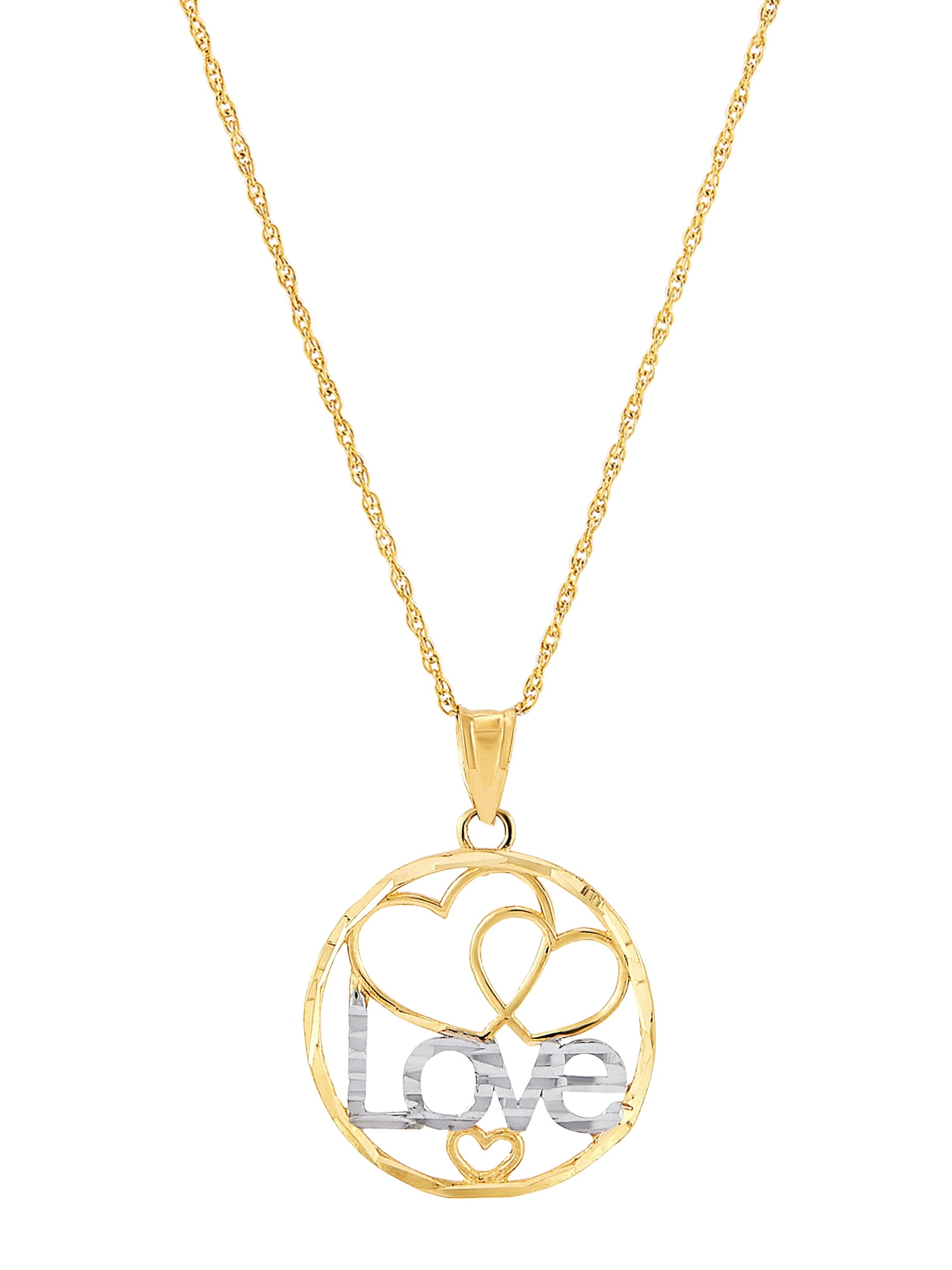 Brilliance Fine Jewelry 10K Yellow Gold Rhodium Love Hearts Circle on Gold Filled Necklace,18"