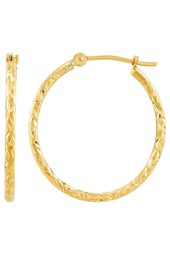 10K Yellow Gold Round Diamond-Cut Hoop Earrings