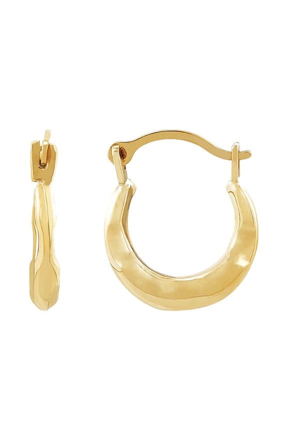 10K Yellow Gold Small Hollow Round Ribbed Hoops Earrings