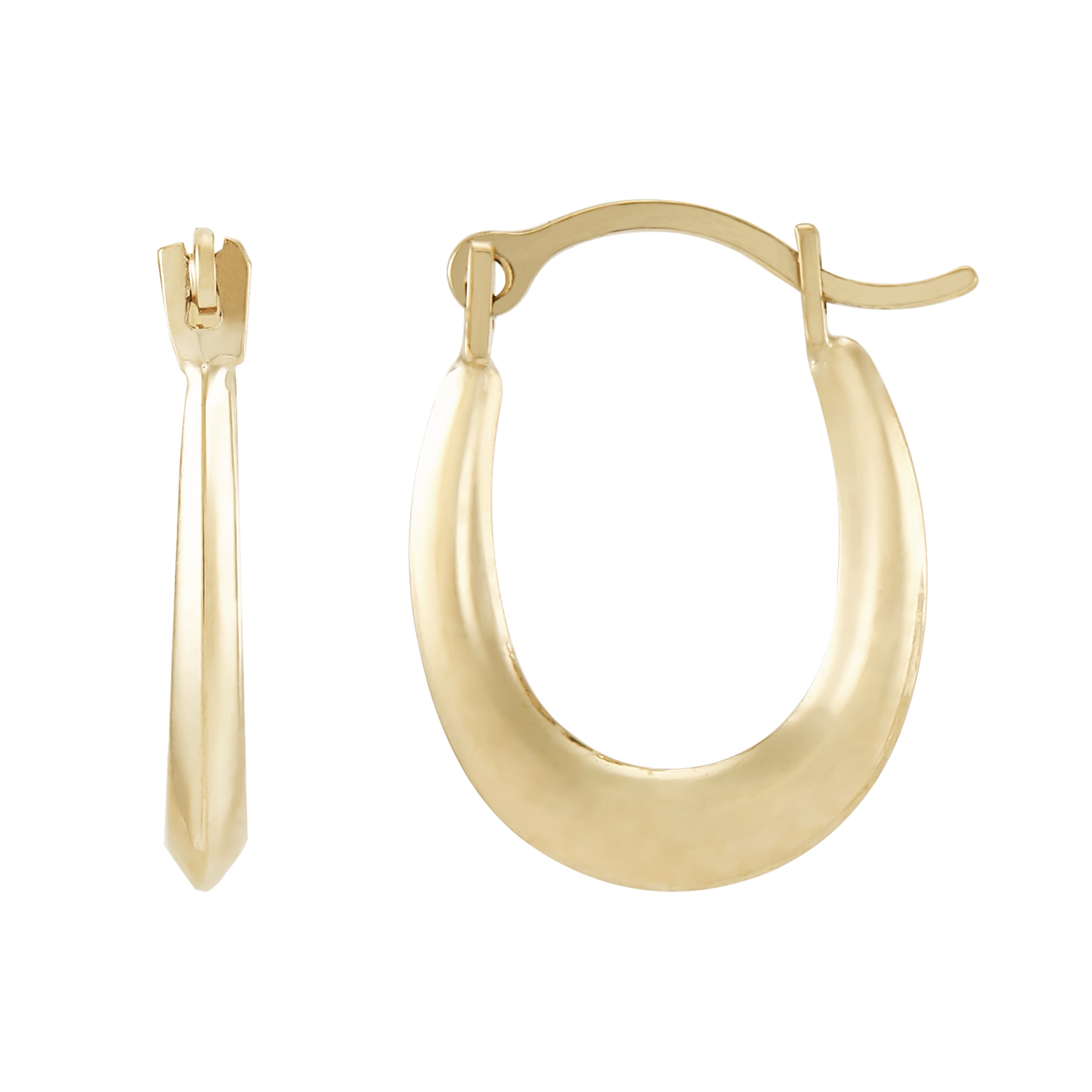 Brilliance Fine Jewelry 10K Yellow Gold Small Plain Hollow Oval Hoops Earrings