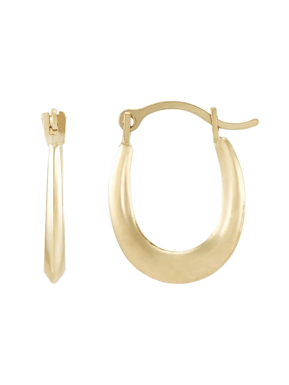 10K Yellow Gold Small Plain Hollow Oval Hoops Earrings