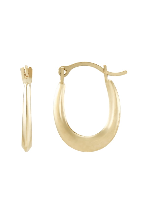 10K Yellow Gold Small Plain Hollow Oval Hoops Earrings