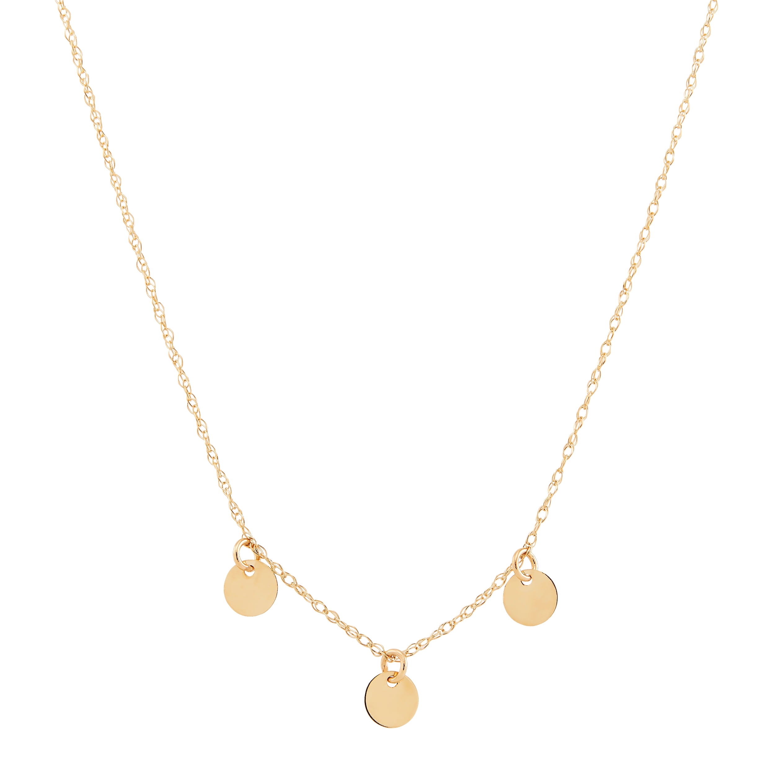 Brilliance Fine Jewelry 10K Yellow Gold Three Flat Round Dangle Disks Necklace, 18"