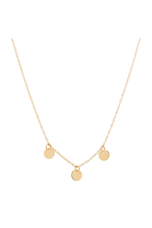 10K Yellow Gold Three Flat Round Dangle Disks Necklace, 18"