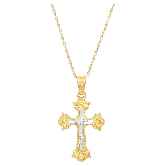 Brilliance Fine Jewelry 10K Yellow Gold with Rhodium Cross Pendant Necklace,18"