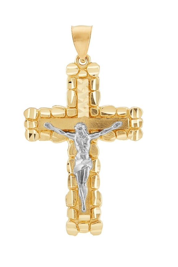 10K Yellow Gold with Rhodium Crucifix Cross Charm