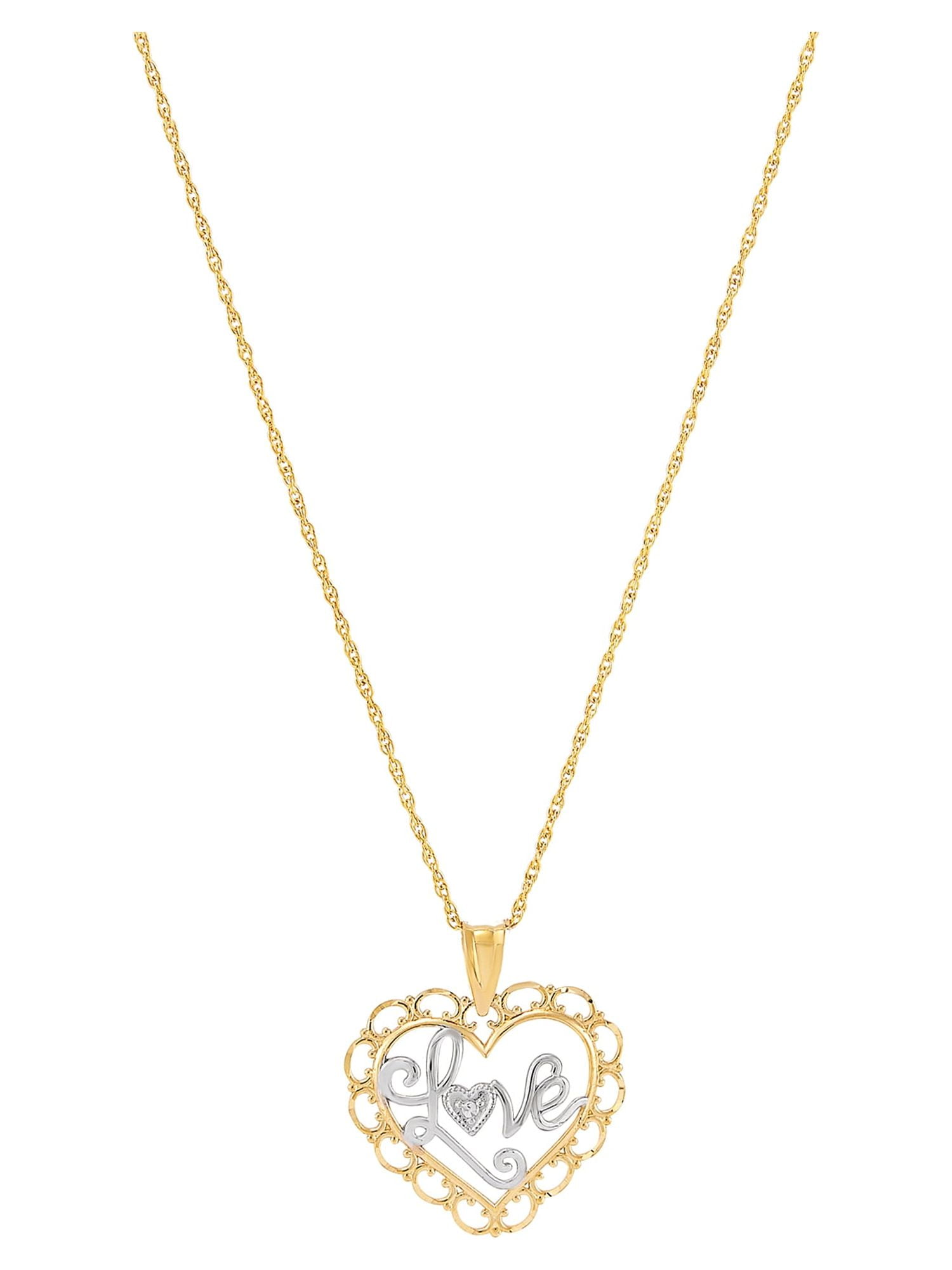 Brilliance Fine Jewelry 10K Yellow Gold with Rhodium Love Hearts Pendant,18"