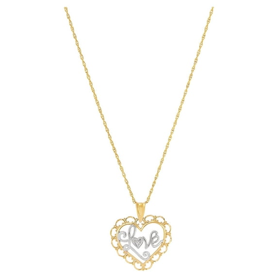 Brilliance Fine Jewelry 10K Yellow Gold with Rhodium Love Hearts Pendant,18"