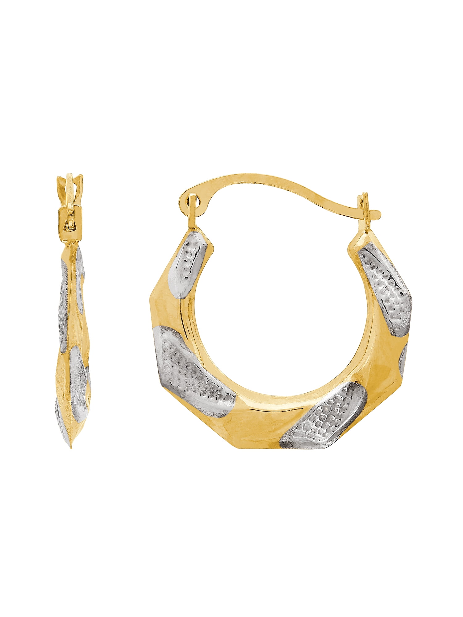 Brilliance Fine Jewelry 10K Yellow Gold with Textured Rhodium Octagon Hoop Earrings
