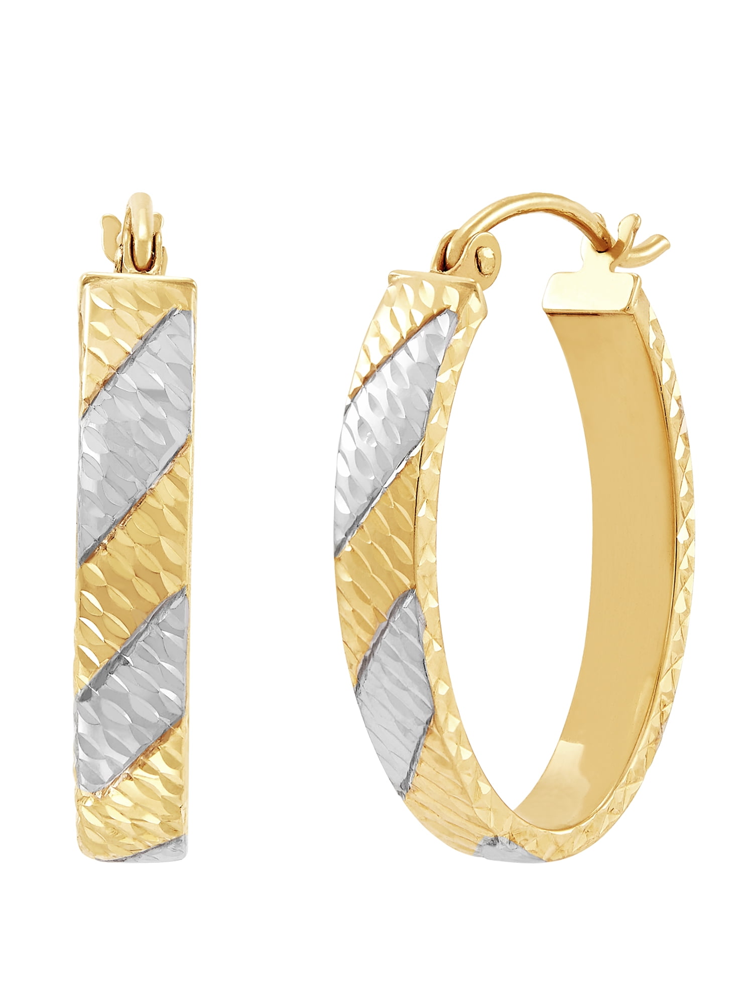 Brilliance Fine Jewelry 10K Yellow Gold with White Rhodium Oval Hoop Earrings