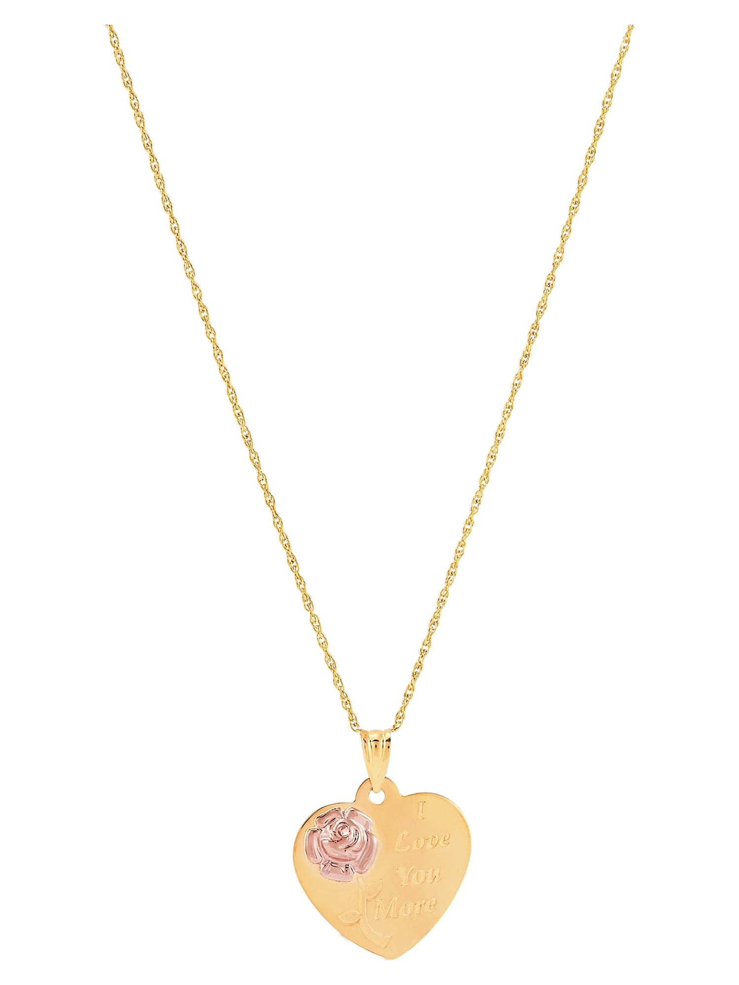 BRILLIANCE FINE JEWELRY 10K Yellow and Pink Gold Flower Heart Disk on Gold Filled Necklace,18"