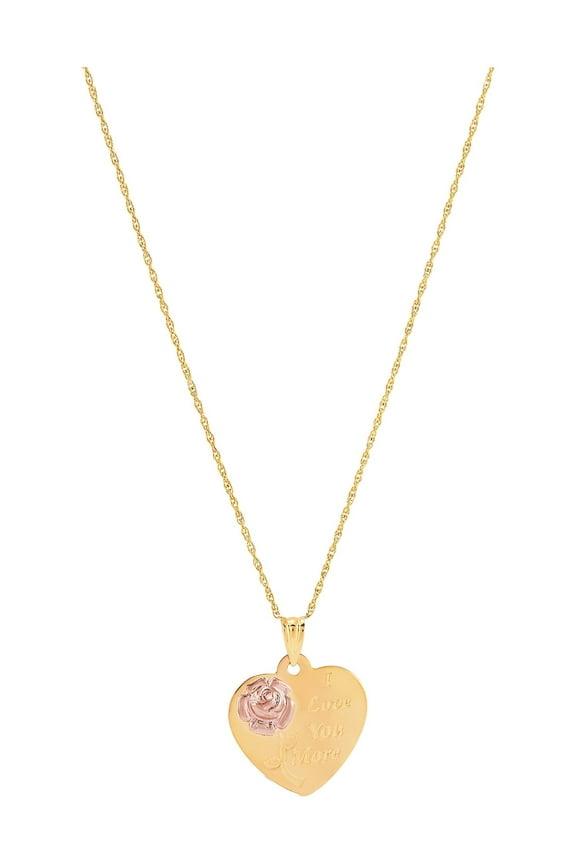 10K Yellow and Pink Gold Flower Heart Disk on Gold Filled Necklace,18"