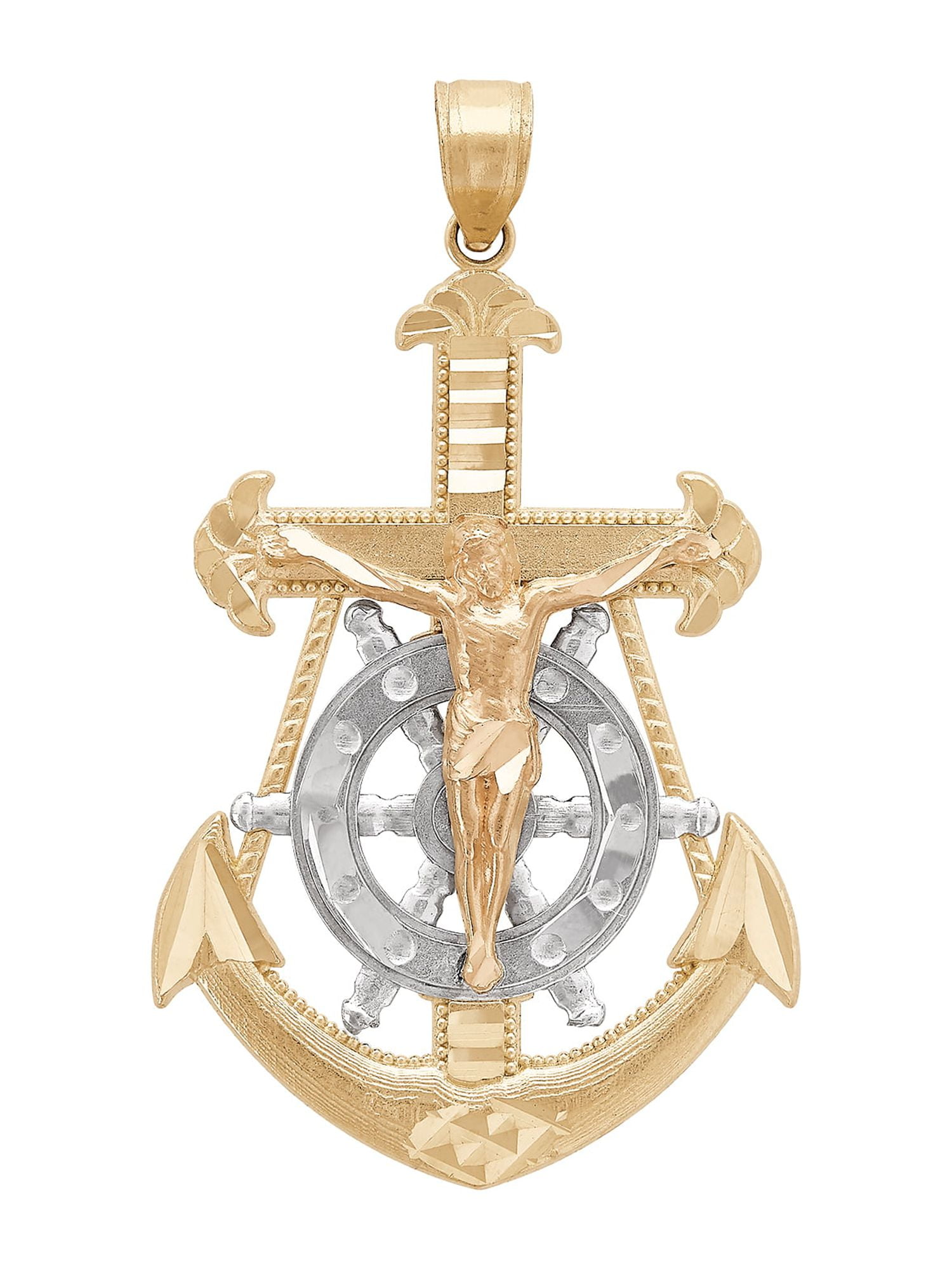 Brilliance Fine Jewelry 10K Yellow and Rose Gold with Rhodium Large Mariner Cross Charm