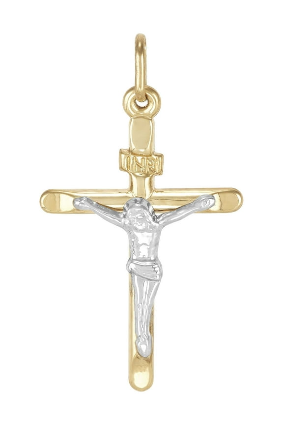 10K Yellow and White Gold Crucifix Cross Charm