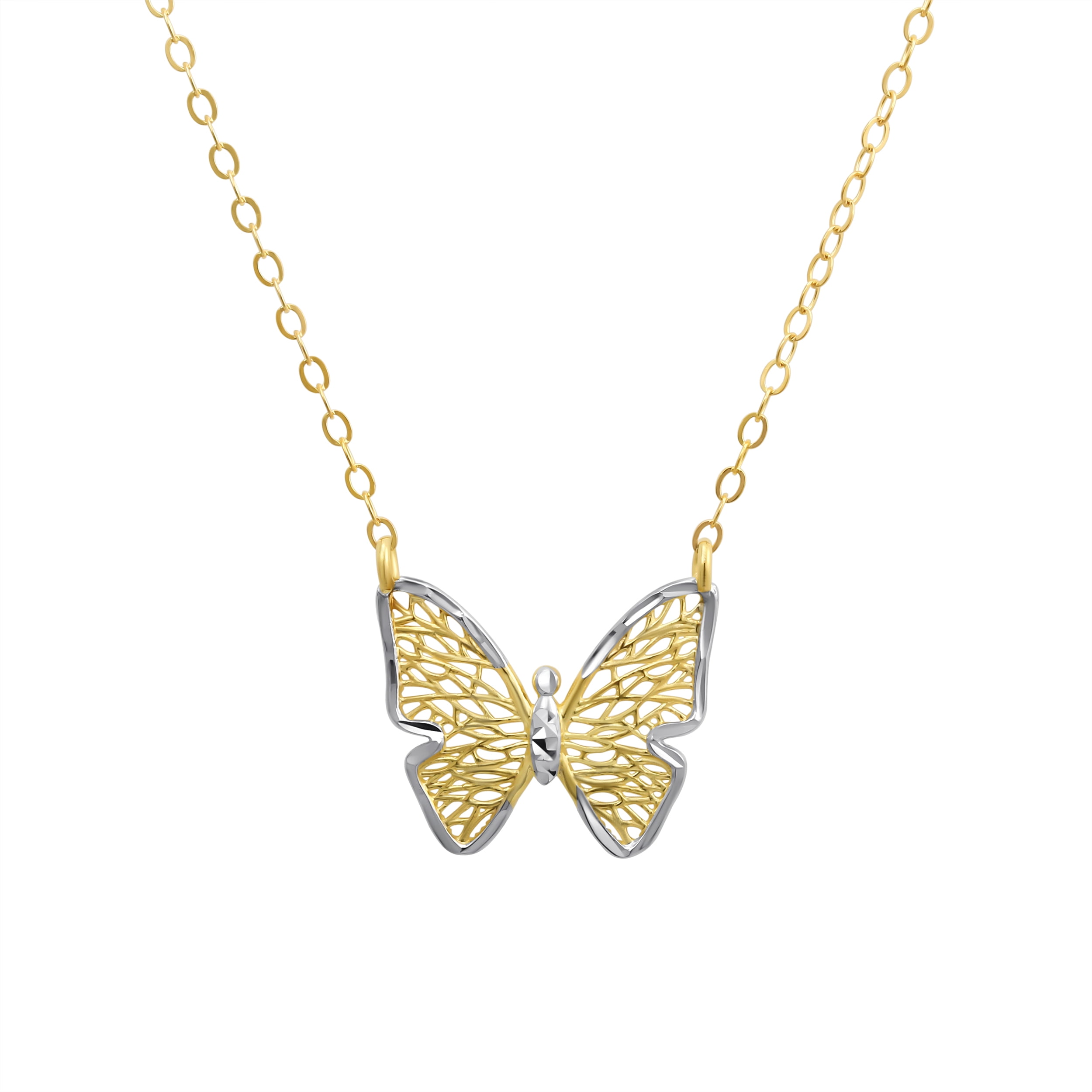 Brilliance Fine Jewelry 10KT TwoTone Gold Butterfly Necklace with 18