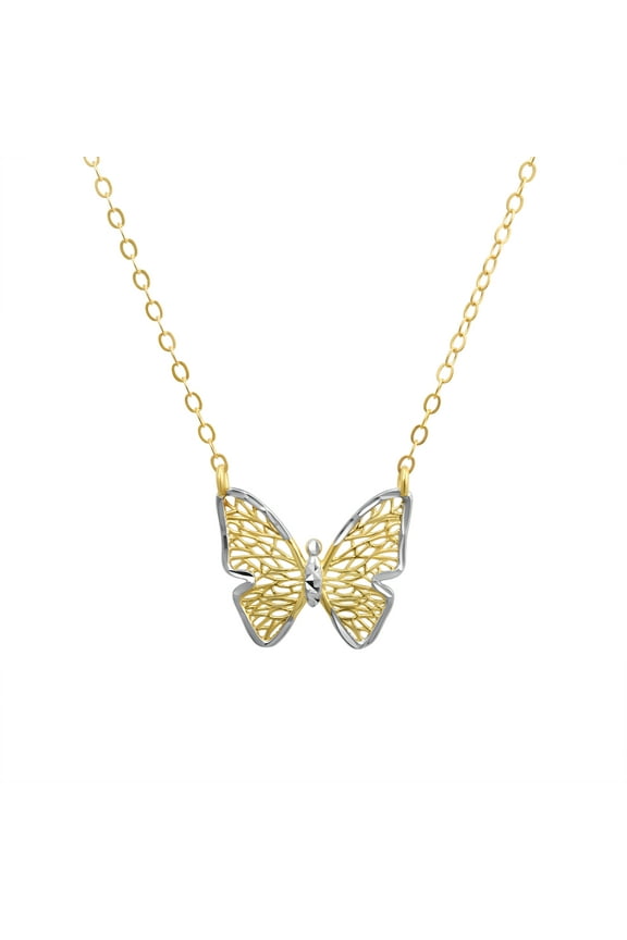 10KT Two-Tone Gold Butterfly Necklace with 18" Gold Filled Chain