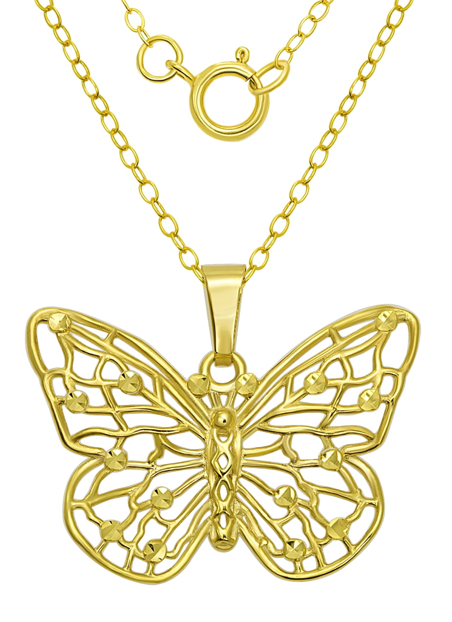 Free Shipping! Brilliance Fine Jewelry 10KT Yellow Gold Butterfly Pendant with 18" Gold Filled Chain  (图1)