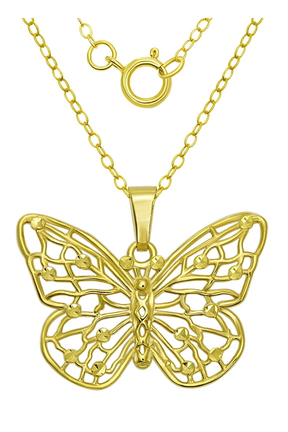 10KT Yellow Gold Butterfly Pendant with 18" Gold Filled Chain