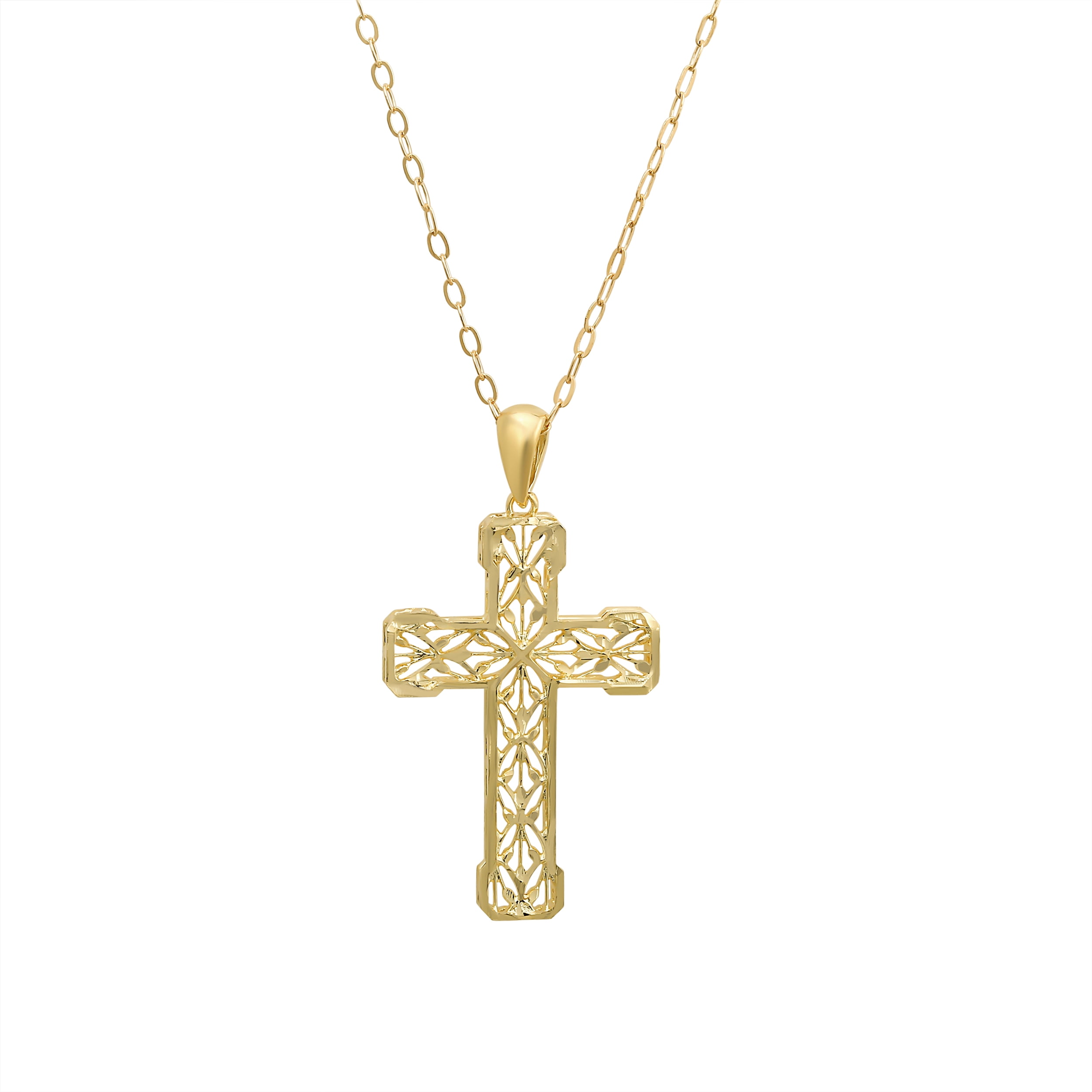 Brilliance Fine Jewelry 10KT Yellow Gold Filigree Cross Pendant with 18