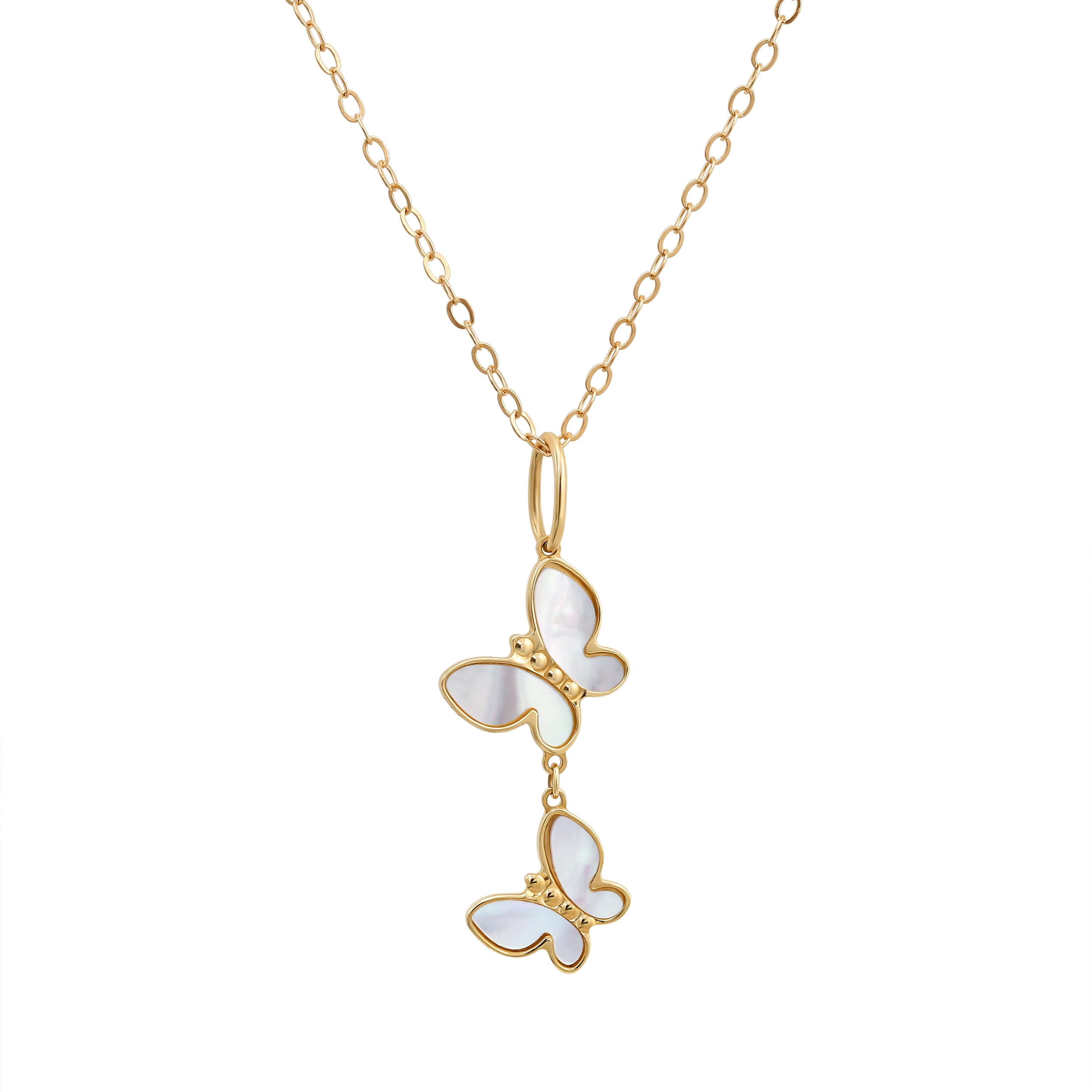 Brilliance Fine Jewelry 10KT Yellow Gold Mother of Pearl Butterfly Pendant with 18" Chain