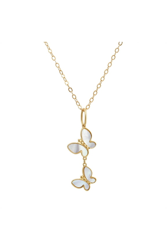 10KT Yellow Gold Mother of Pearl Butterfly Pendant with 18" Chain