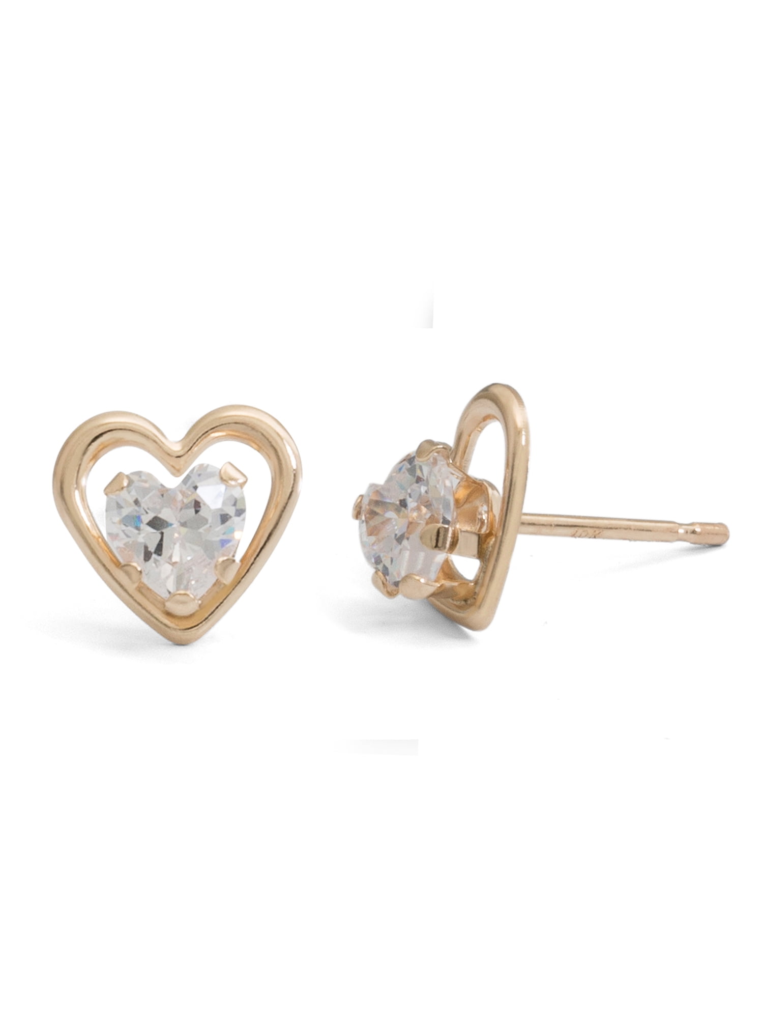 Brilliance Fine Jewelry 10kt Gold Heart Cubic Zirconia Stud Earrings