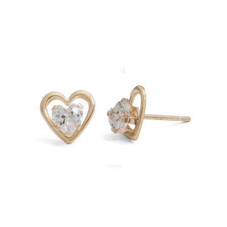 Brilliance Fine Women's 10kt Gold Heart Cubic Zirconia Stud Earrings