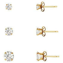 Brilliance Fine Jewelry 10kt Yellow Gold CZ Clear Diamond Stud Earrings Set, 3mm, 4mm, and 5mm