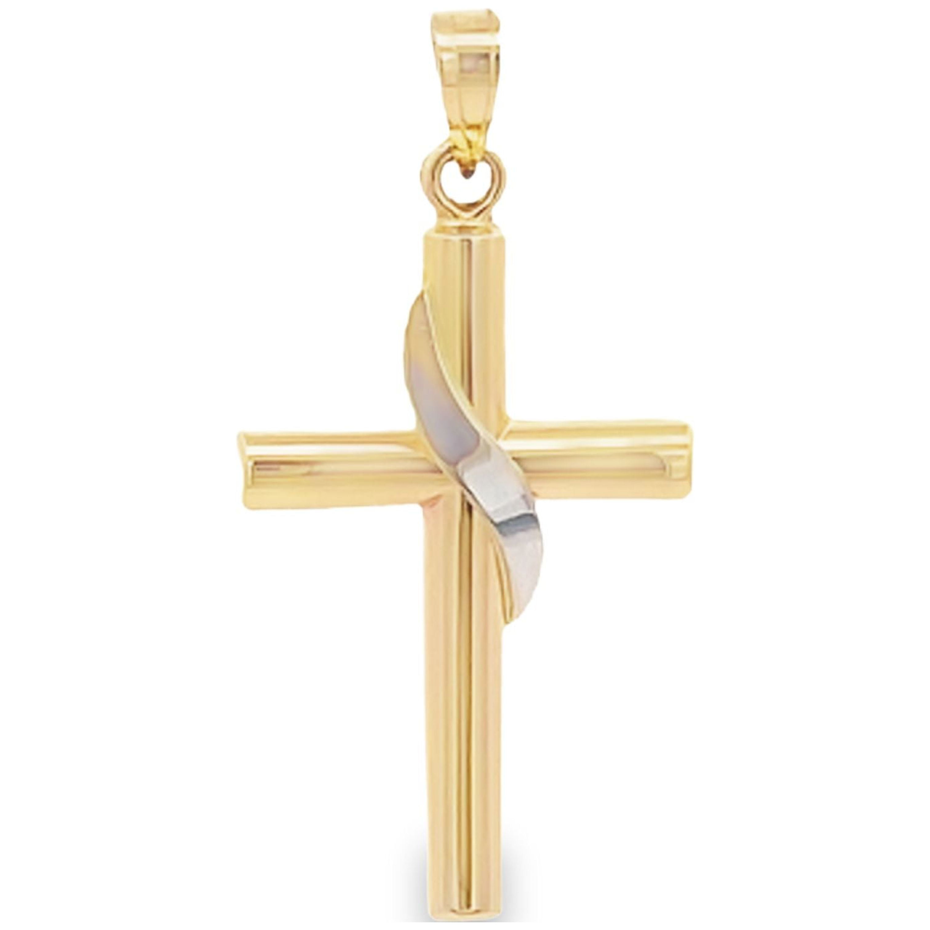 Brilliance Fine Jewelry 14 KT Two Tone Cross with Sash Pendant