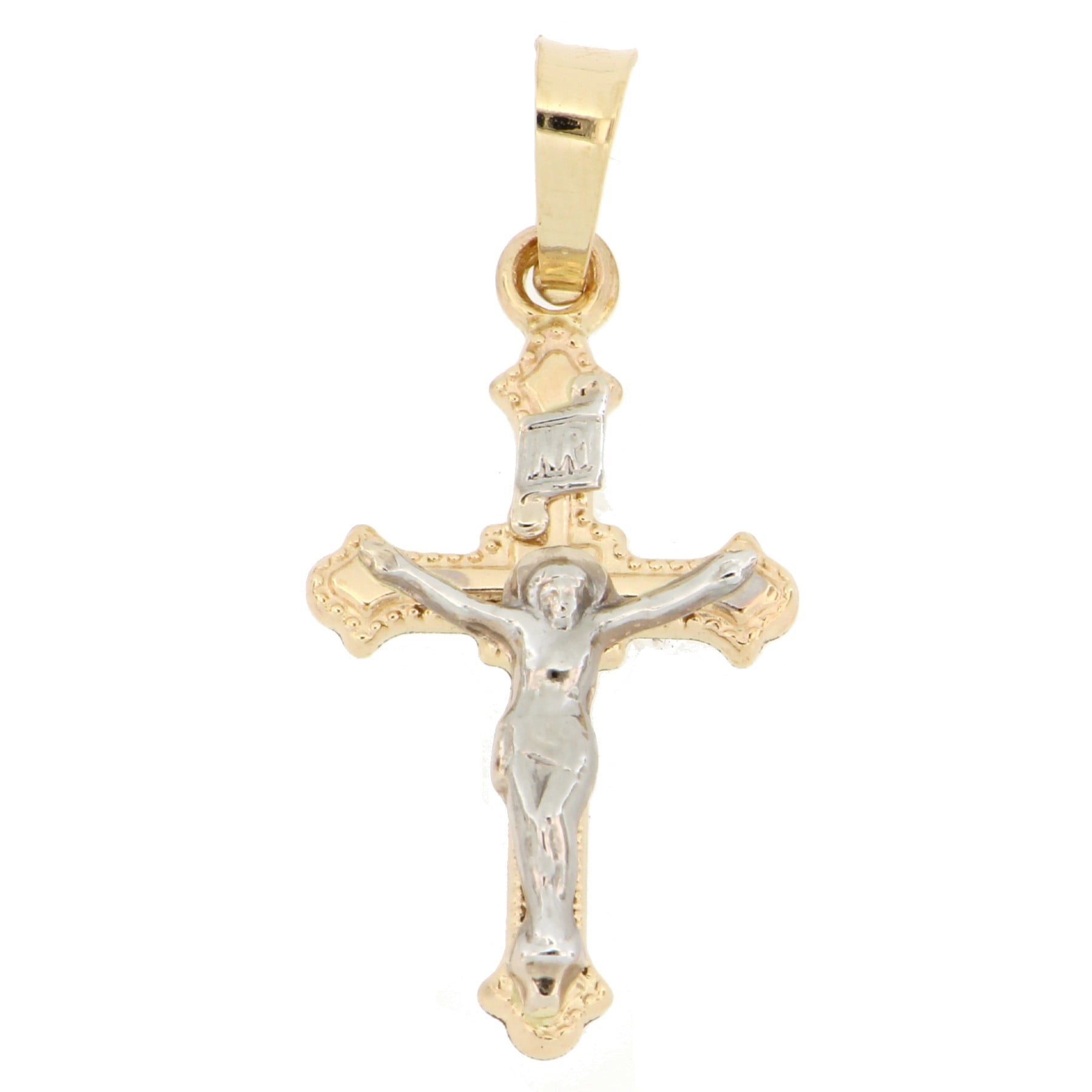 Brilliance Fine Jewelry 14 KT Two Tone Gold Beaded Edge Crucifix  Pendant