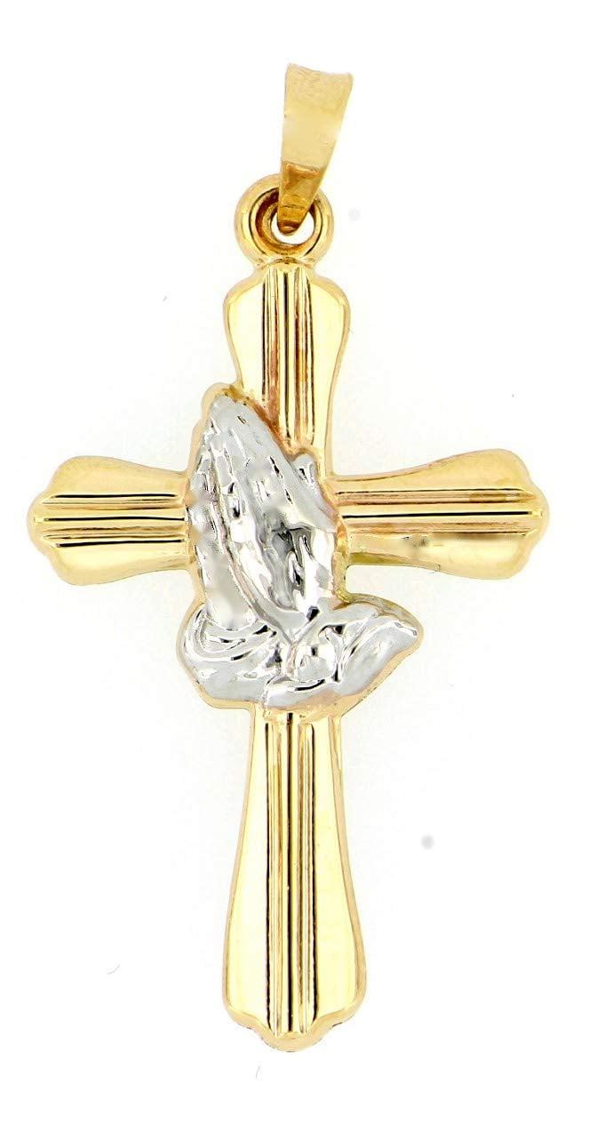 Brilliance Fine Jewelry 14 KT Two Tone Gold Praying Hands Cross Pendant