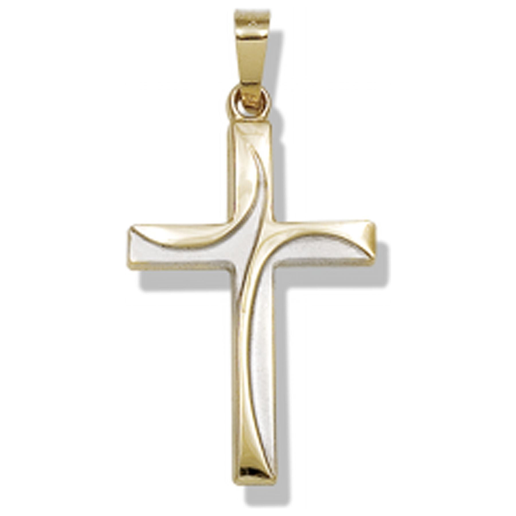 Brilliance Fine Jewelry 14 KT Two Tone Gold Swirl Cross Pendant