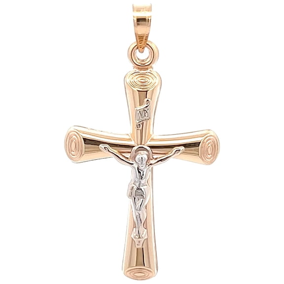Brilliance Fine Jewelry 14 KT Two Tone Gold Unisex Tube Crucifix Religious Pendant