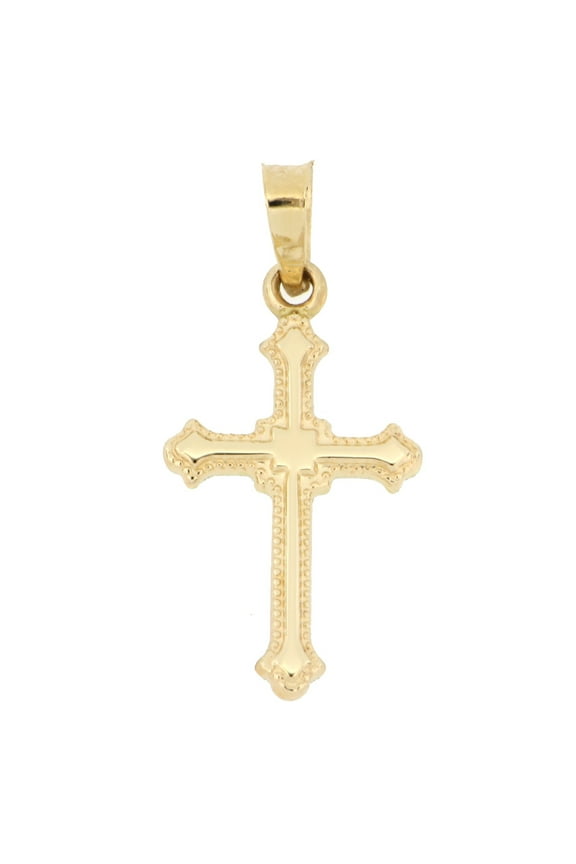 14 KT Yellow Gold Beaded Edge Cross
