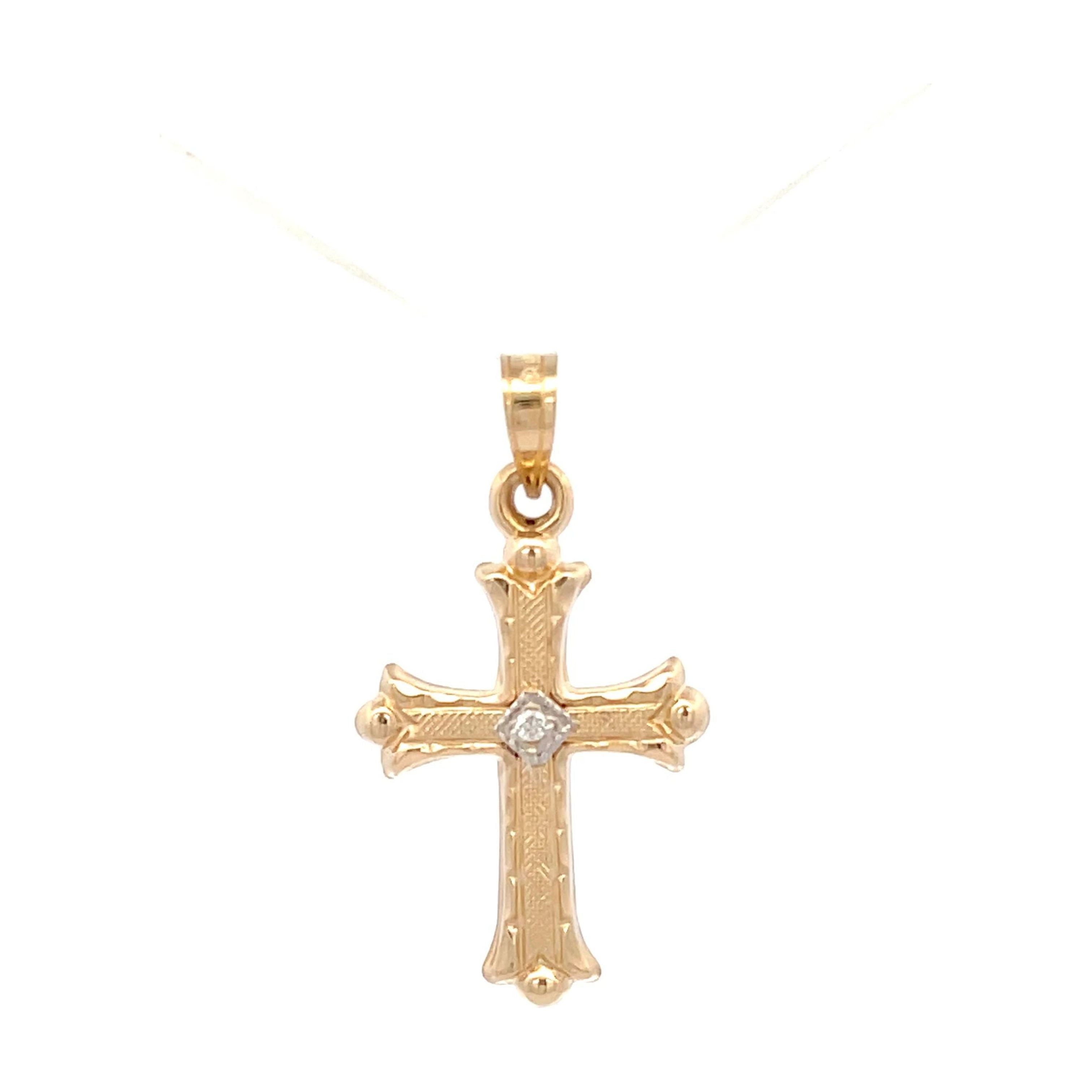 Brilliance Fine Jewelry 14 KT Yellow Gold Diamond Accent Cross Religious Pendant