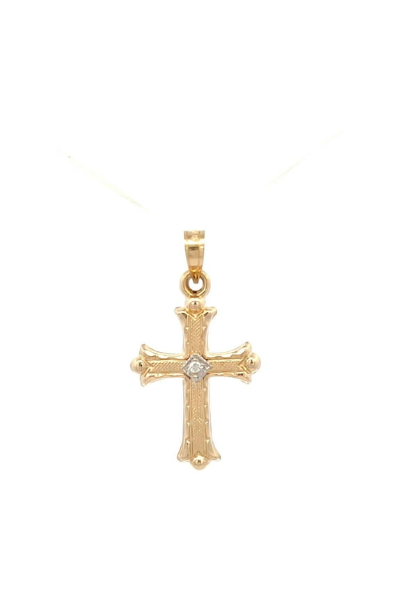14 KT Yellow Gold Diamond Accent Cross Religious Pendant