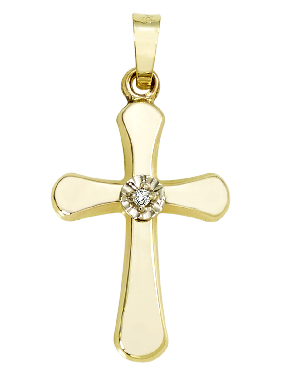 Brilliance Fine Jewelry 14 KT Yellow Gold Diamond Accent Cross Total Diamond Weight .01 count