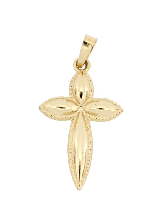 14 KT Yellow Gold Fancy Beaded Cross Pendant