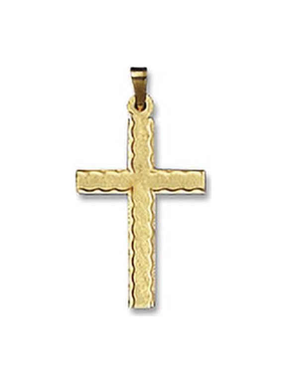 14 KT Yellow Gold Florentine Cross with Rippled Edges Design Religious Pendant