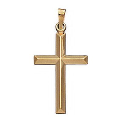 Brilliance Fine Jewelry 14 KT Yellow Gold Modern Design Unisex Tube Cross Religious Pendant
