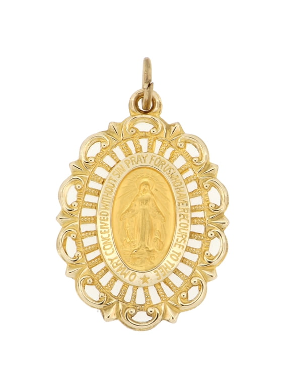 14 KT Yellow Gold Oval Two Sided Miraculous Filagree Frame Medal