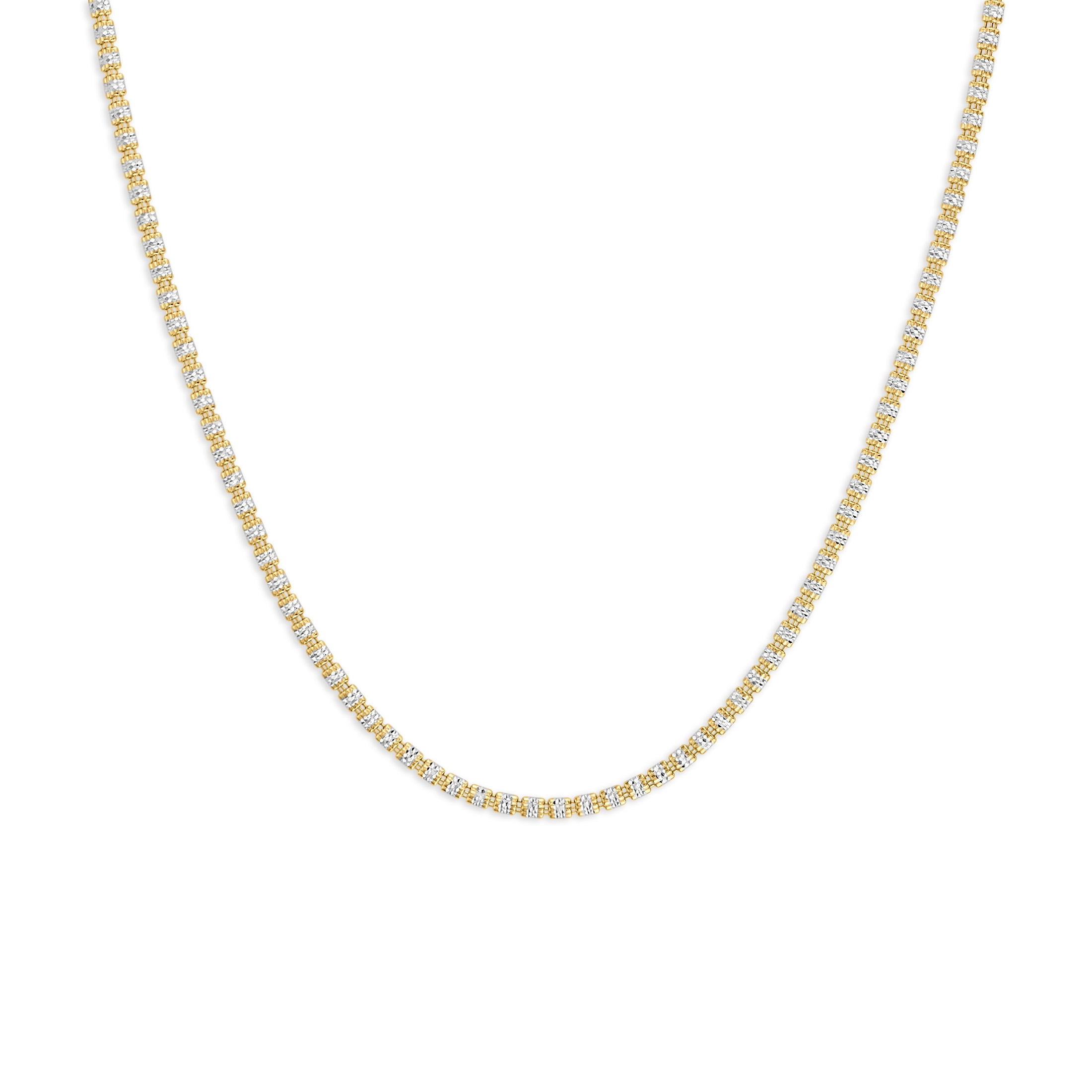 Brilliance Fine Jewelry Italian Sterling Silver 18KT Gold Plated Two-Tone 3 Row Diamond-Cut Ice Chain Necklace, 22"