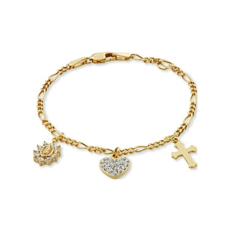 Brilliance Fine Jewelry 14K Gold Plated Sterling Silver Crystal Charms Children’s Figaro Bracelet