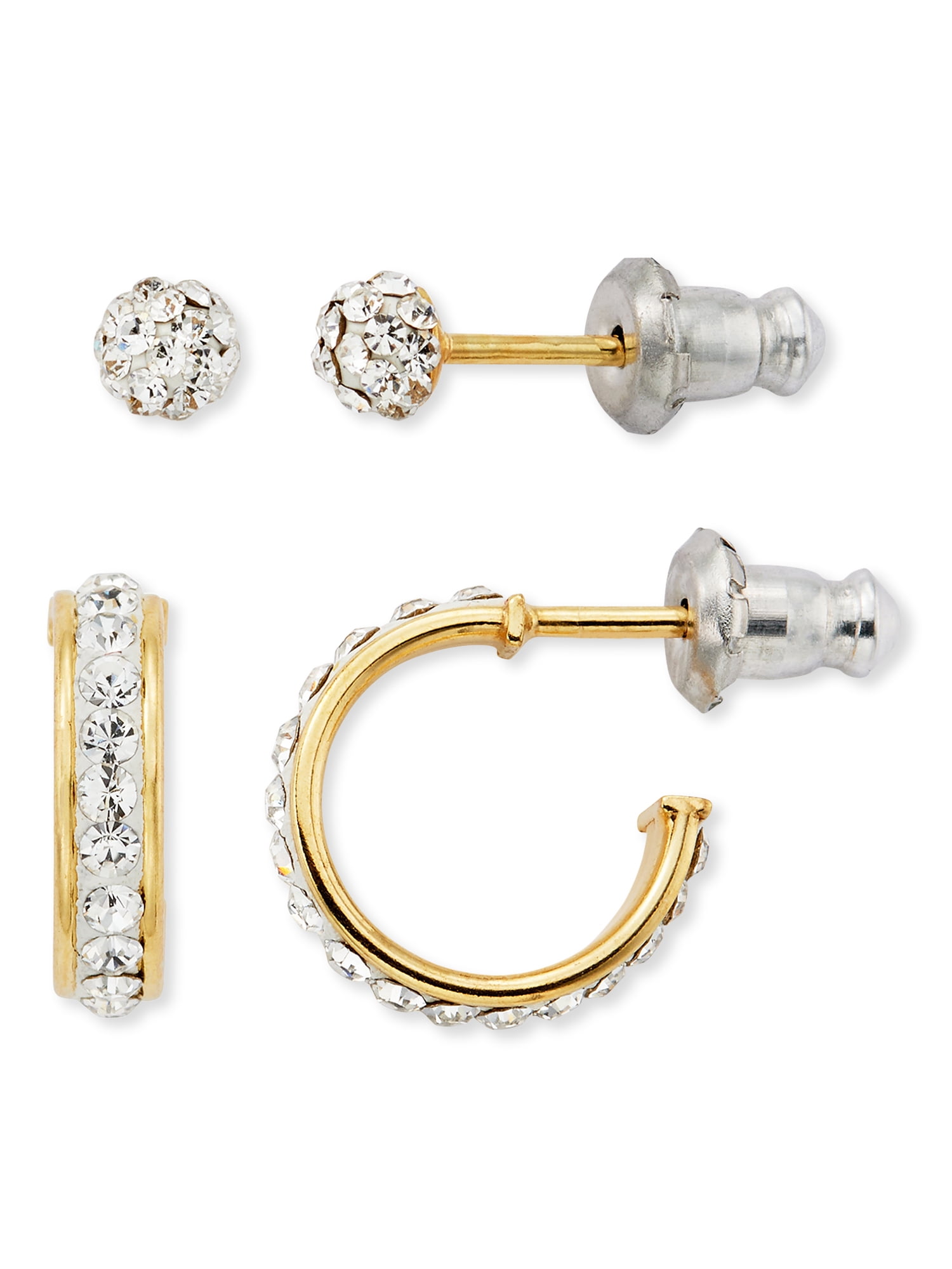 Brilliance Fine Jewelry 14K Gold Plated Sterling Silver Crystal Studs and Hoop Children’s