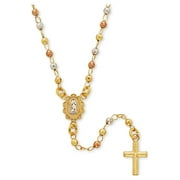 Brilliance Fine Jewelry Sterling Silver Tri-Color Beads Childrens Rosary Necklace, 14K Gold Plated