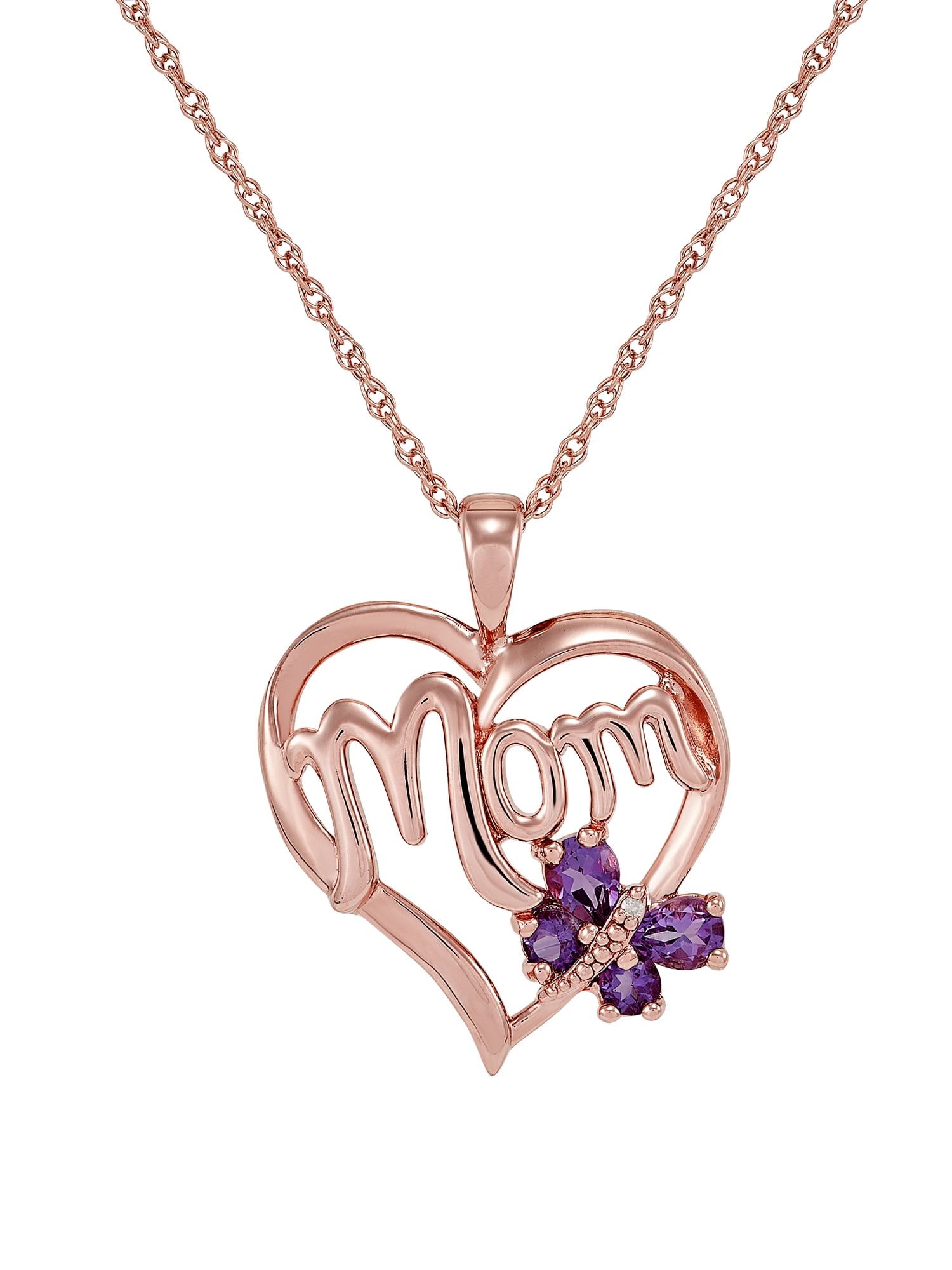 Brilliance Fine Jewelry 14K Rose Gold Plated Sterling Silver Mom Heart
