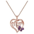 thumbnail image 1 of Brilliance Fine Jewelry 14K Rose Gold Plated Sterling Silver Mom Heart Pendant with Amethyst Butterfly, 18'', 1 of 4