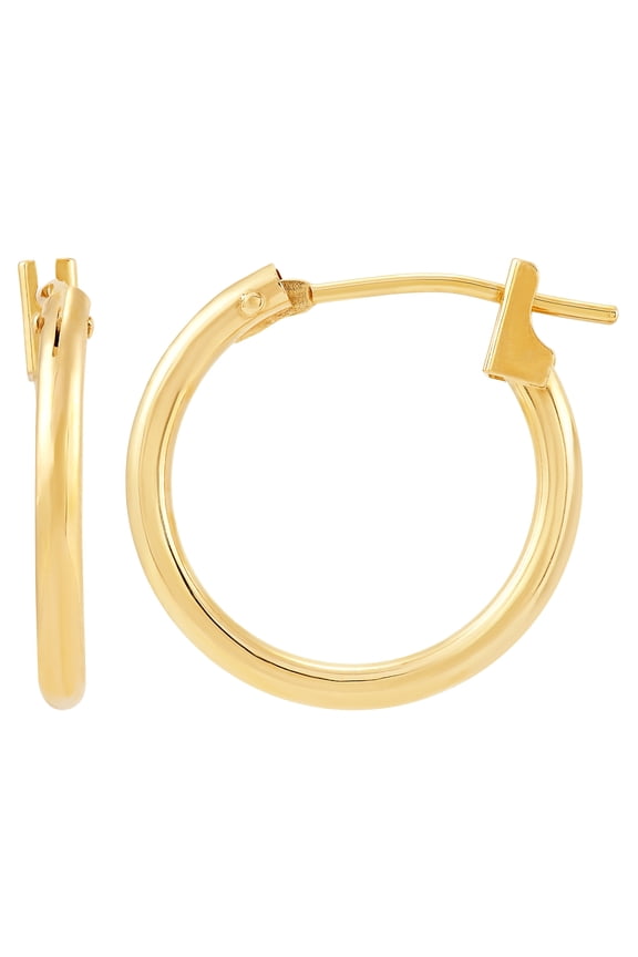 14K Yellow Gold 15MM Hollow Round Snap Hoop Earrings